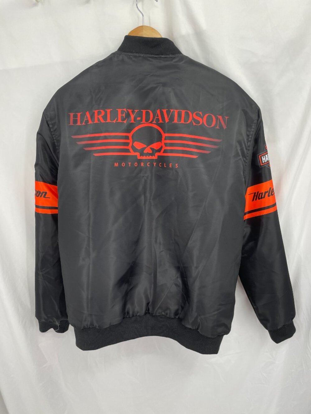 Harley-Davidson Men's Black & Orange Skull Back Bomber Jacket - Picture 8 of 11